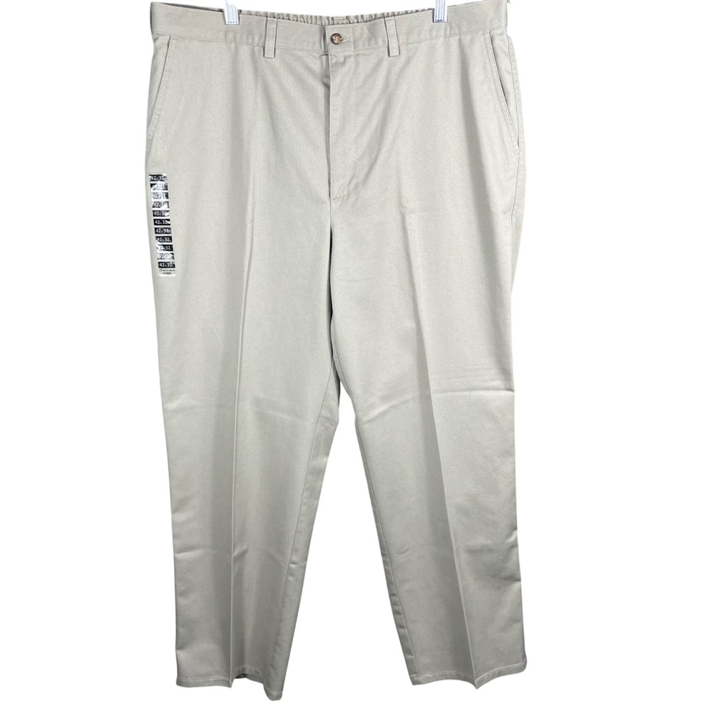 Haggar Relaxed Fit Pants Men 42x32 Tan Khaki 100% Cotton Wrinkle-Free Chinos